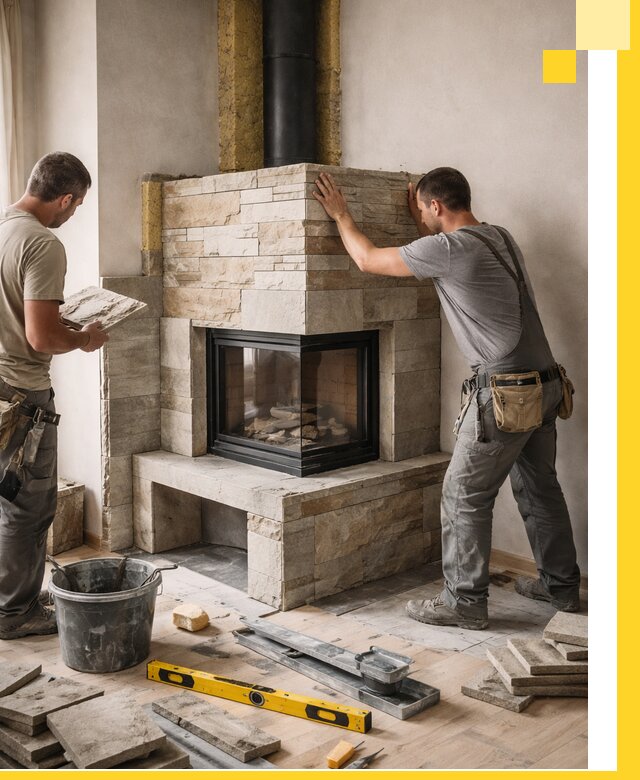 Угловые камины под ключ проект, монтаж и отделка в Слободской