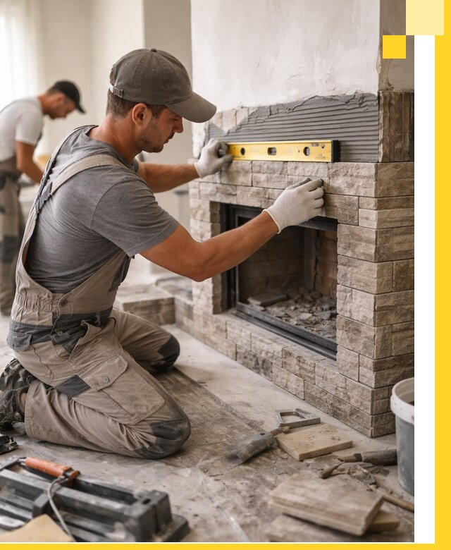 Облицовка каминов в Слободской, монтаж и отделка натуральным камнем