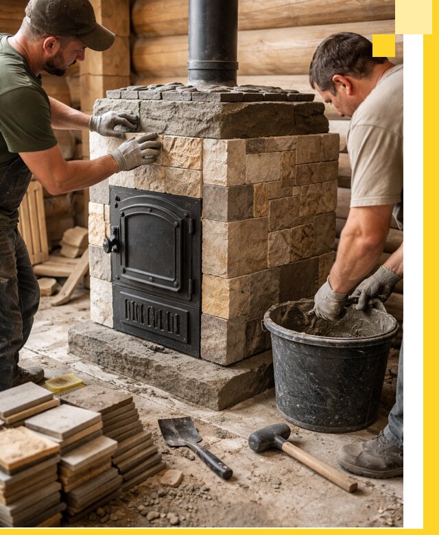 Облицовка банной печи под ключ в Слободской: камень и плитка