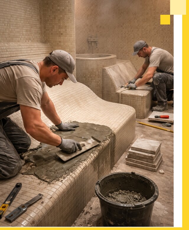 Лежаки для хамама под ключ в Слободской, проект и монтаж