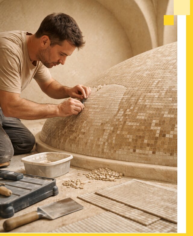 Профессиональная укладка мозаики для хамама под ключ в Слободской